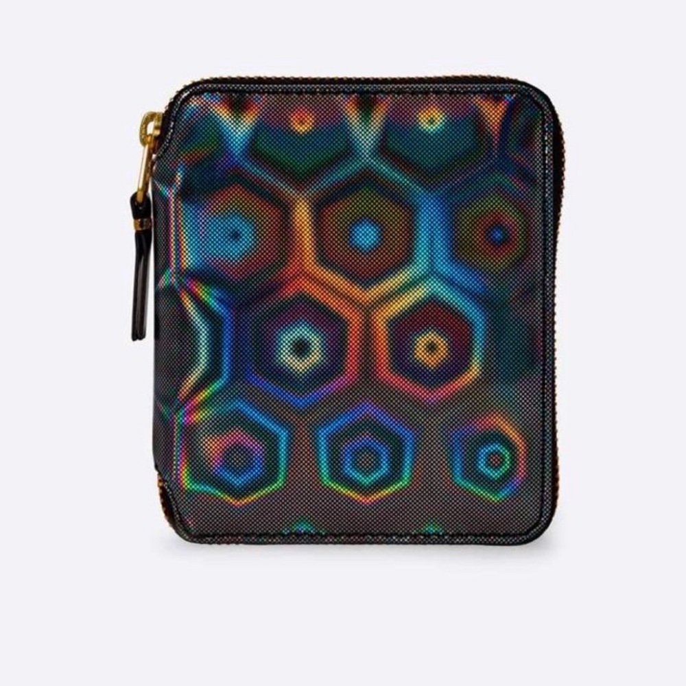 Comme des Garcons Square Bifold Full Zip Around Wallet in Black Hologram - Rare